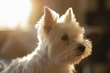 A Westie posing proudly after completing a grooming session, its freshly trimmed coat shining in the light