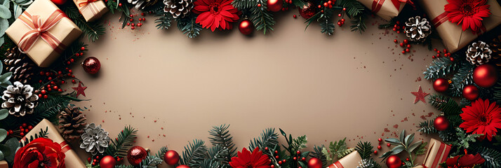Gift card with empty space in the center for design, Christmas card, banner and background.