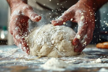 Fototapeta premium Chef Preparing Bread Dough on Floured Surface
