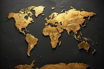 Luxurious Gold World Map on Black Background