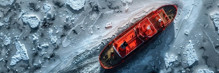 Icebreaker Vessel Navigating Through Ice Floes - obrazy, fototapety, plakaty