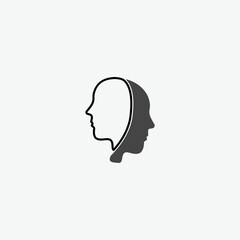 Emotional intelligence, logo two human profiles, coaching icon, psychologist, empathy symbol  isolated on white background 