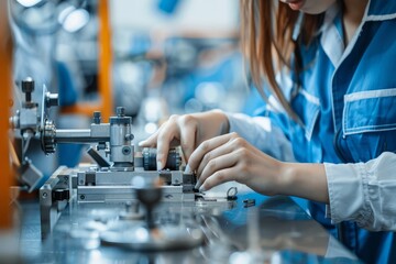 Focused Engineering: Woman Working on Assembly Line