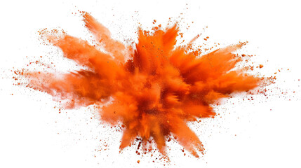 bright orange paint color powder festival explosion burst isolated white background.