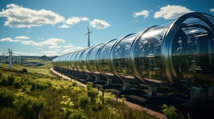 Fototapeta na wymiar Wind turbines in a row on a sunny day.