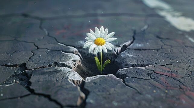 realistic 3D paint illustration of daisy flower growing from the ground