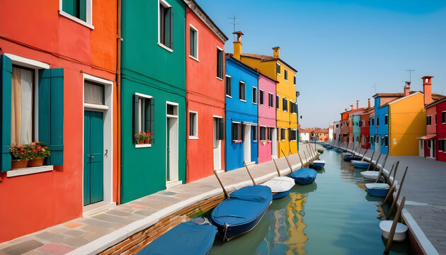 View of the colorful venetian houses at the islands of burano in venice