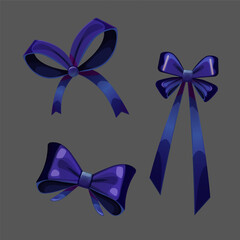 Cute small and large blue bows. Dark blue ribbon bows. Vector illustration