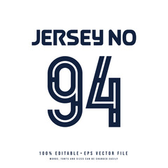 Jersey number, basketball team name, printable text effect, editable vector 94 jersey number	