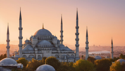 Fototapeta na wymiar The sultanahmet mosque blue mosque in istanbul turkey at sunset