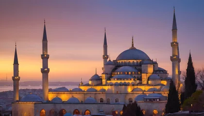Foto op Aluminium The sultanahmet mosque blue mosque in istanbul turkey at sunset © Mian