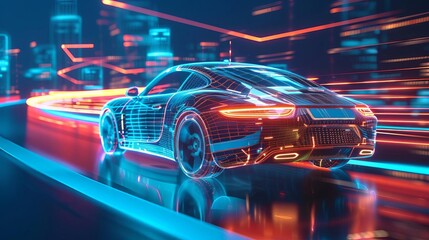 Futuristic evolution of transportation through AI-driven automotive systems, 3D illustration