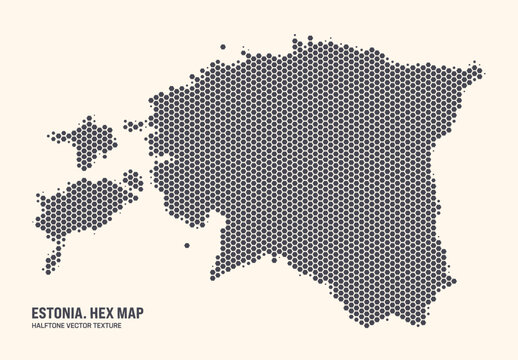 Estonia Map Vector Hexagonal Halftone Pattern Isolate On Light Background. Hex Texture in the Form of a Map of Estonia. Modern Technological Contour Map of Estonia for Design or Business Projects