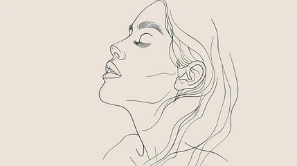 Minimalist one line drawing of female face and hair, elegant beauty art