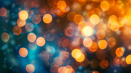 Defocused Xmas lights. Sparkling golden colorful particles, glowing bokeh lights. Festive abstract...