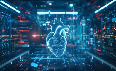 Futuristic analytics with heartbeat background futuristic medical research generative ai