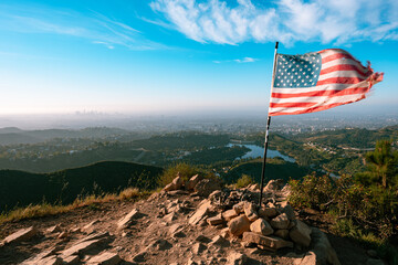 American flag on the top of the mountain