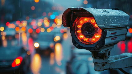 Speed camera monitoring busy traffic road. The cameras speed control on the road .generative ai