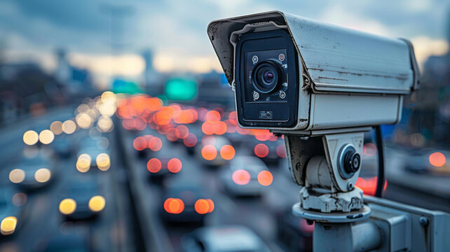 Speed Camera Monitoring Busy Traffic Road. The Cameras Speed Control On The Road .generative Ai