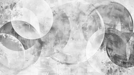 Abstract White Background with Distressed Geometric Circle Pattern and Vintage Grunge Texture, Modern Art Illustration