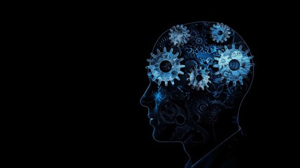 Obraz premium Conceptual image of a human head with gears inside, representing thinking and mental processes