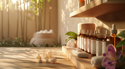 Organic Skincare Products Arranged in a Spa-like Setting