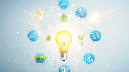 Renewable Energy Concept with Lightbulb and Icons
