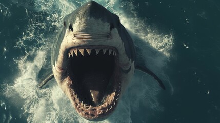 Great white shark swimming in the ocean - obrazy, fototapety, plakaty