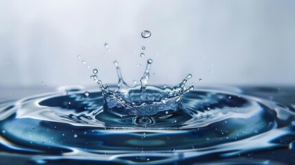 Splash of Fresh Water Droplet on White Background, Closeup Abstract Modern Design