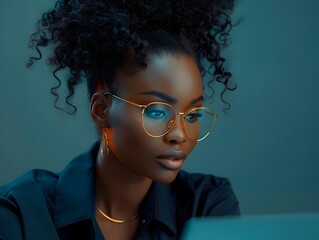 Portrait of a young African-American secretary working with a laptop computer in her office
