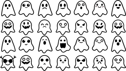 Halloween ghost silhouettes icon in flat style