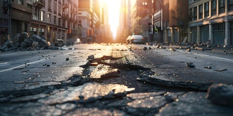 Impact of Earthquake Damage on City Streets: Traffic Issues and Safety Concerns. Concept Earthquake Damage, City Streets, Traffic Issues, Safety Concerns - obrazy, fototapety, plakaty