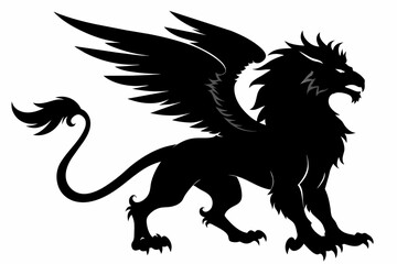 Griffin is scary formidable  and elegant high detail silhouette on white background 