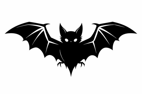 black silhouette of bat on white background 