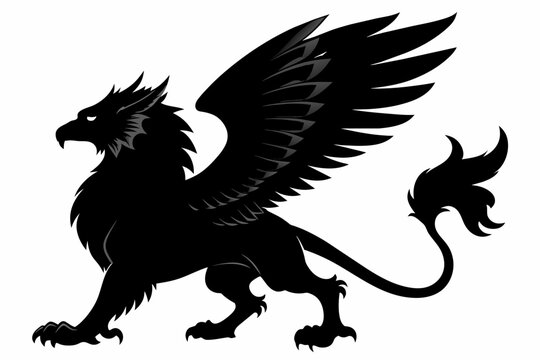 Griffin is scary formidable  and elegant high detail silhouette on white background 