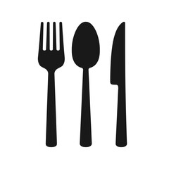 Cutlery silhouettes vector. Spoon, knife, and fork icons. Kitchen accessories vector elements