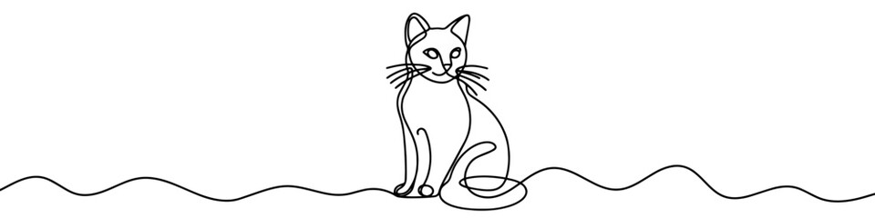 Continuous editable line drawing of cat. Cat icon in one line.