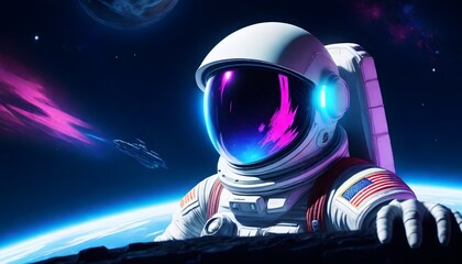 Astronaut with a reflective purple visor - obrazy, fototapety, plakaty