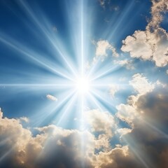 The sun's rays break through dense clouds on the blue sky.
Concept: with hope and spirituality, new beginnings and rebirth.