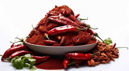 Keuken spatwand met foto a bowl of red chili powder and spices © Aculina