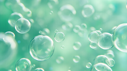 Mint green bubbles, translucent and floating, whimsical mint background 