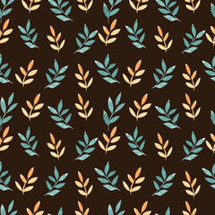 A pattern of green leaves. Watercolor seamless pattern highlighted on a dark background,fresh foliage