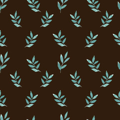 A pattern of green leaves. Watercolor seamless pattern highlighted on a dark background,fresh foliage