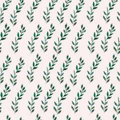 A pattern of green leaves. Watercolor seamless pattern highlighted on a white background,summer fresh foliage
