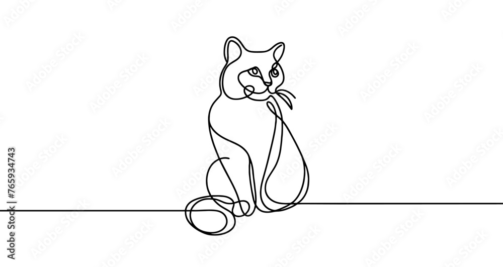 Wall mural continuous editable line drawing of cat. cat icon in one line.