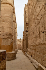 Towering Columns in the Great Hypostyle Hall in the Karnak Temple Complex, Luxor Egypt - 765934716