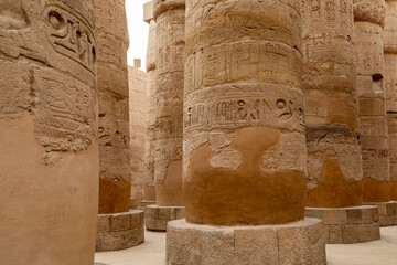 Towering Columns in the Great Hypostyle Hall in the Karnak Temple Complex, Luxor Egypt - 765934903