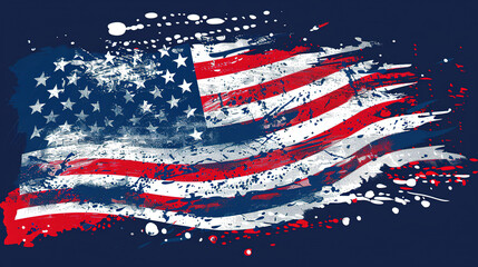 American flag illustration brush effect flag image patriotic day illustration  - obrazy, fototapety, plakaty