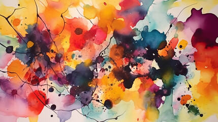 Expressive watercolor background with splattered autumn hues