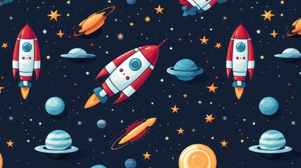 Fototapeta premium Solar system illustration design with star clusters and satellites, on a dark sky background.